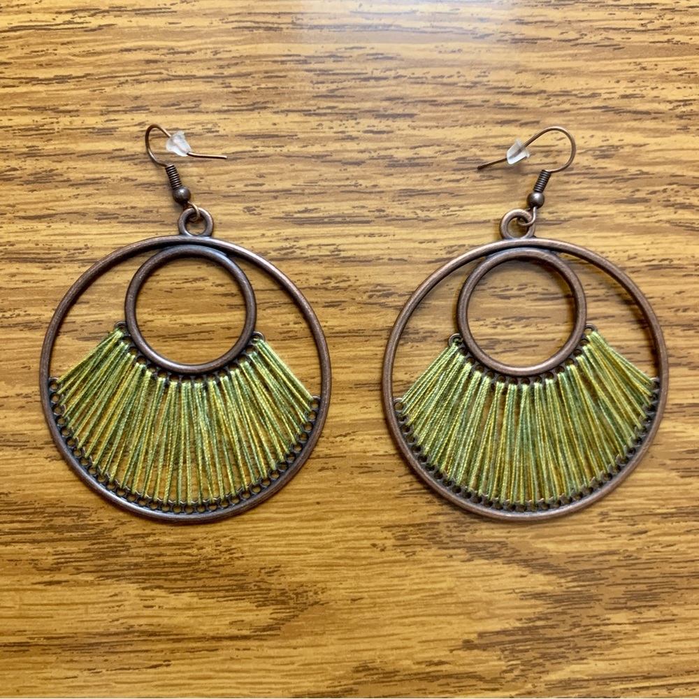Boho Yellow Threaded Hoop Dangle Earrings